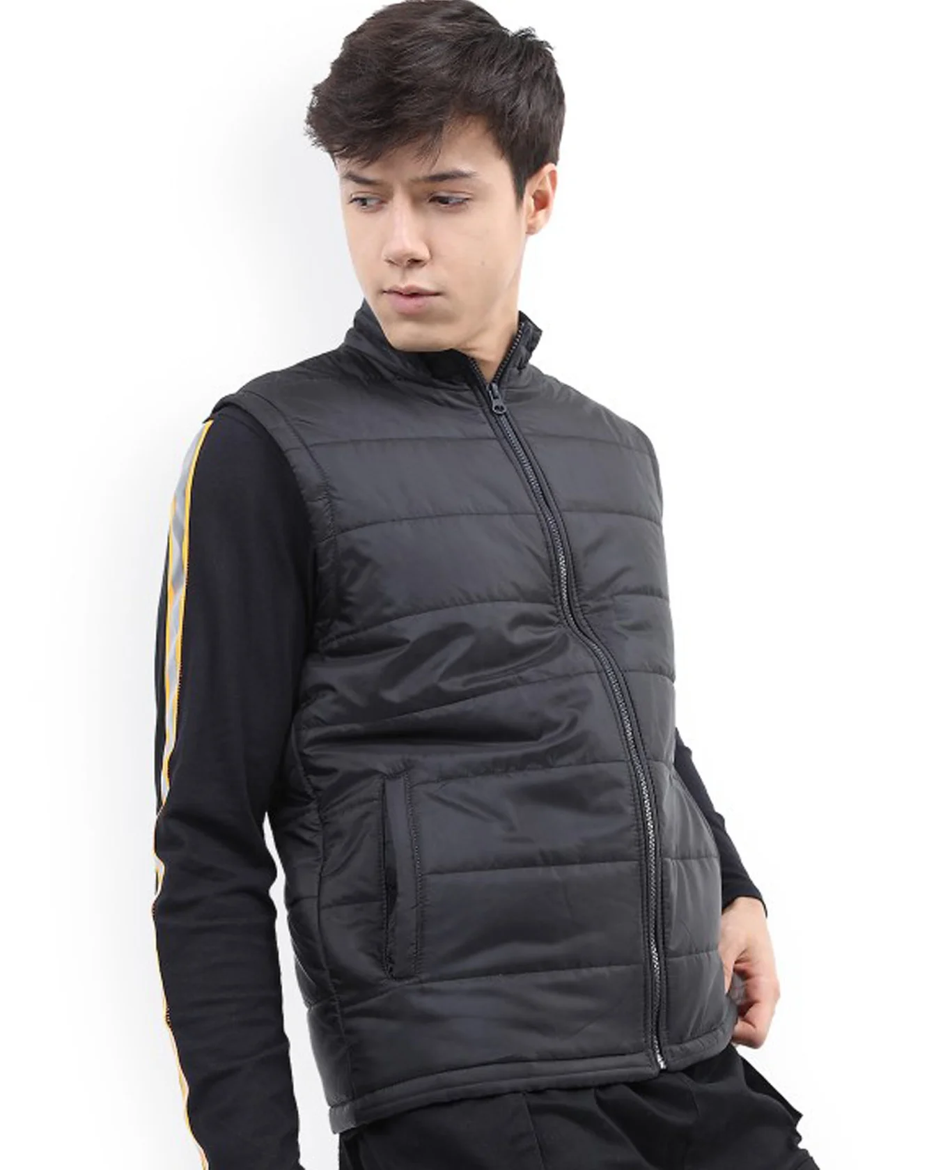 Image 2 of - blackmenpaddedvestjacket2jpg