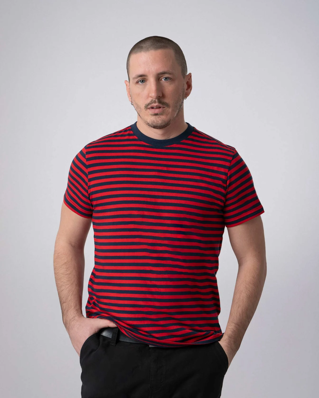 Image 1 of - mensstripetshirtnavyred1jpg