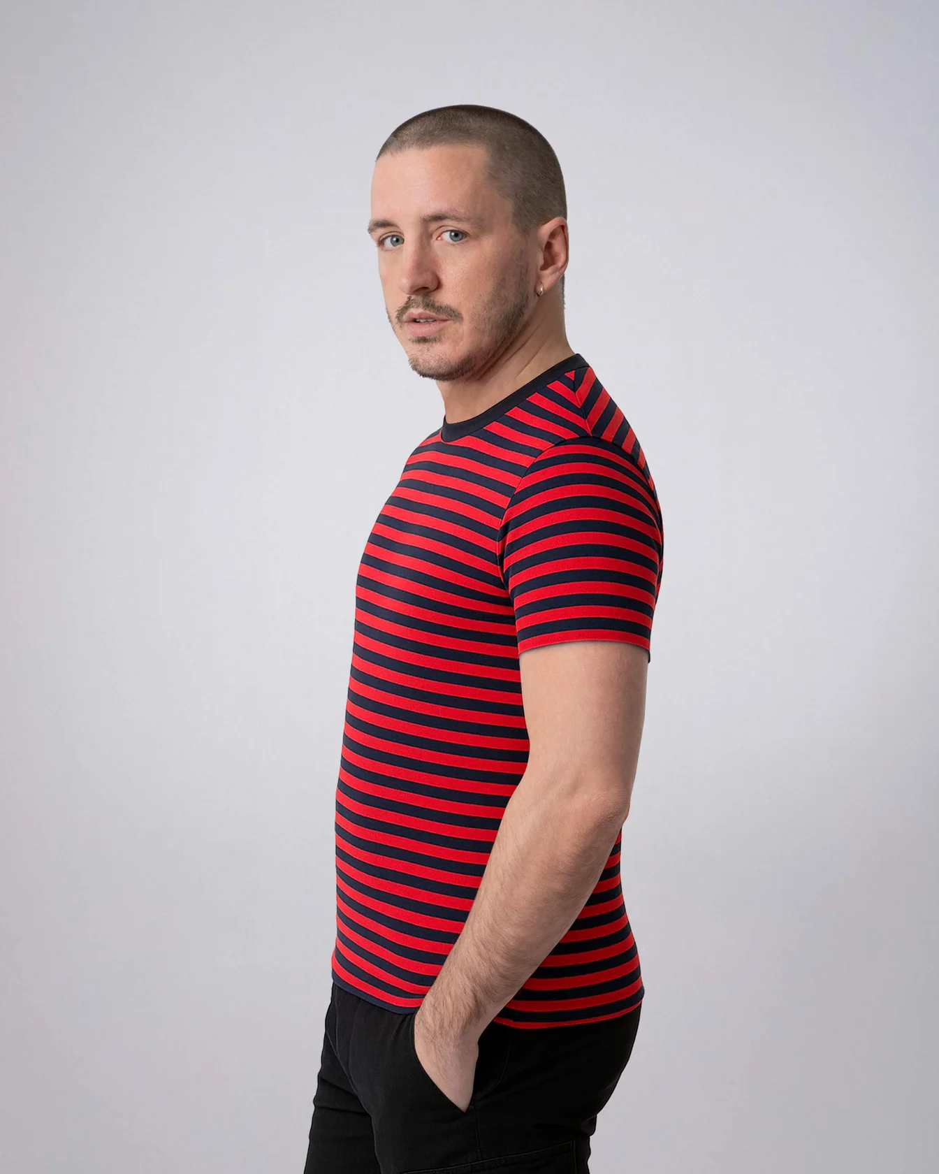 Image 2 of - mensstripetshirtnavyred2jpg
