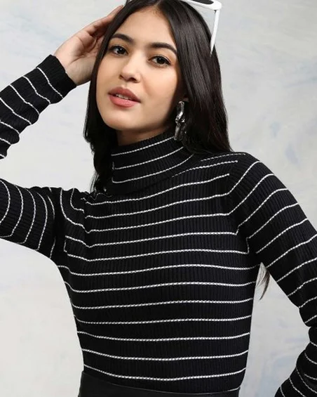Women Striped Turtle Neck Sweater