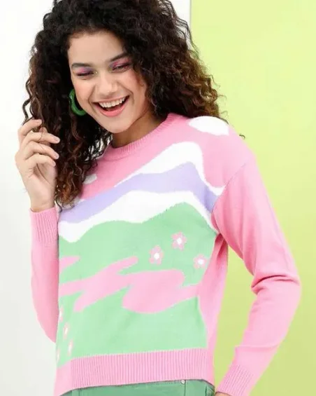 Women Printed Long Sleeve Sweater