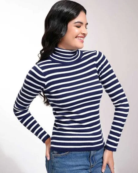 Women Striped Turtle Neck Sweater