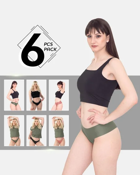 Leafletic 6 Pcs Pack Low-Rise Nylon Hipsters & Brazilian Underwear