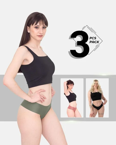 Leafletic Ladies Low-Rise 3 Pcs Pack Nylon Elastane Hipsters Brief Underwear