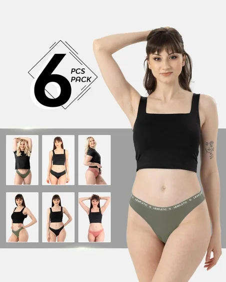 Leafletic 6 Pcs Pack Mid-Rise Nylon Hipsters & Brazilian Underwear