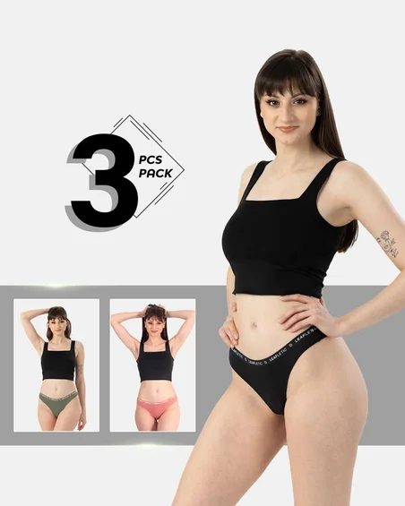 Leafletic Mid-Rise 3 Pcs Pack Nylon Brazilian Brief Underwear