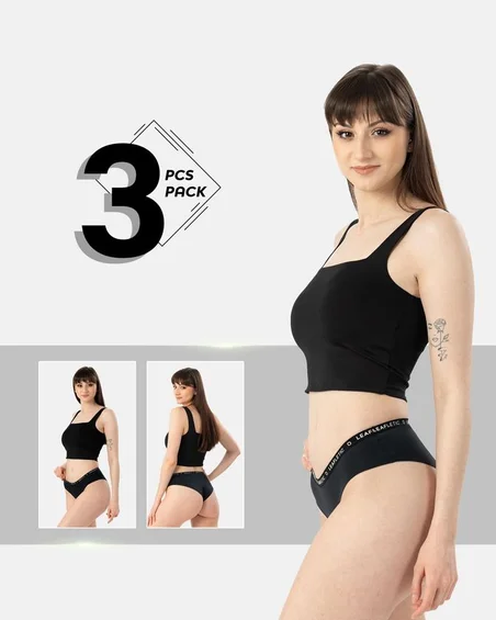 Leafletic Mid-Rise 3 Pcs Pack Nylon Hipsters Brief Underwear