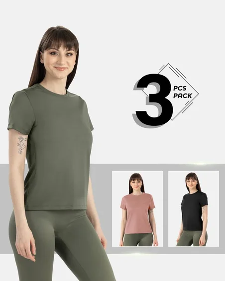 Leafletic Ladies 3 Pcs Pack Nylon Elastane T-Shirt