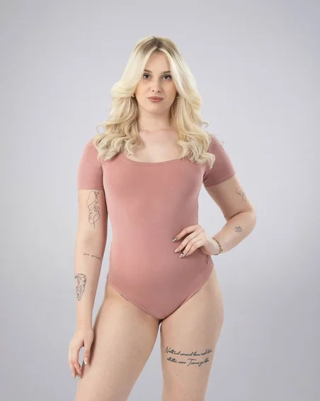 Leafletic Women's Modal Deep U Neck Short Sleeve Bodysuit