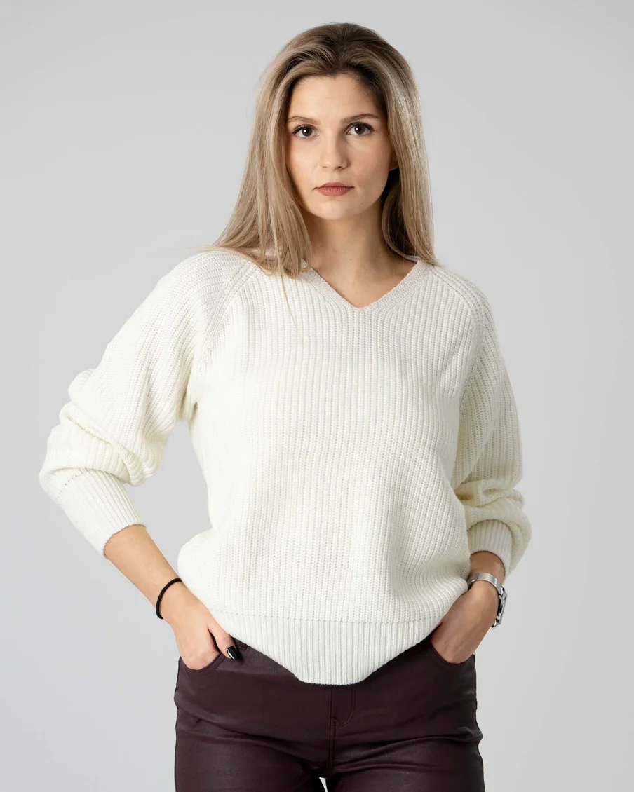 Image 1 of - womensolidcolorknittedsweateroffwhite1jpg