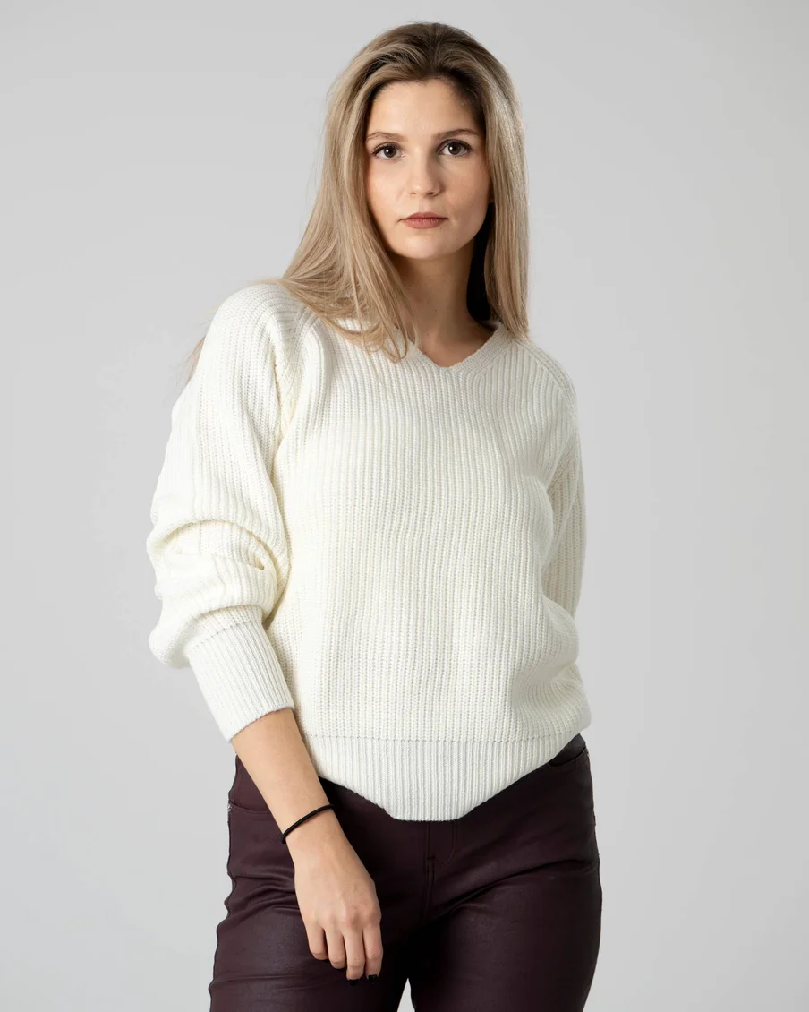 Image 2 of - womensolidcolorknittedsweateroffwhite2jpg