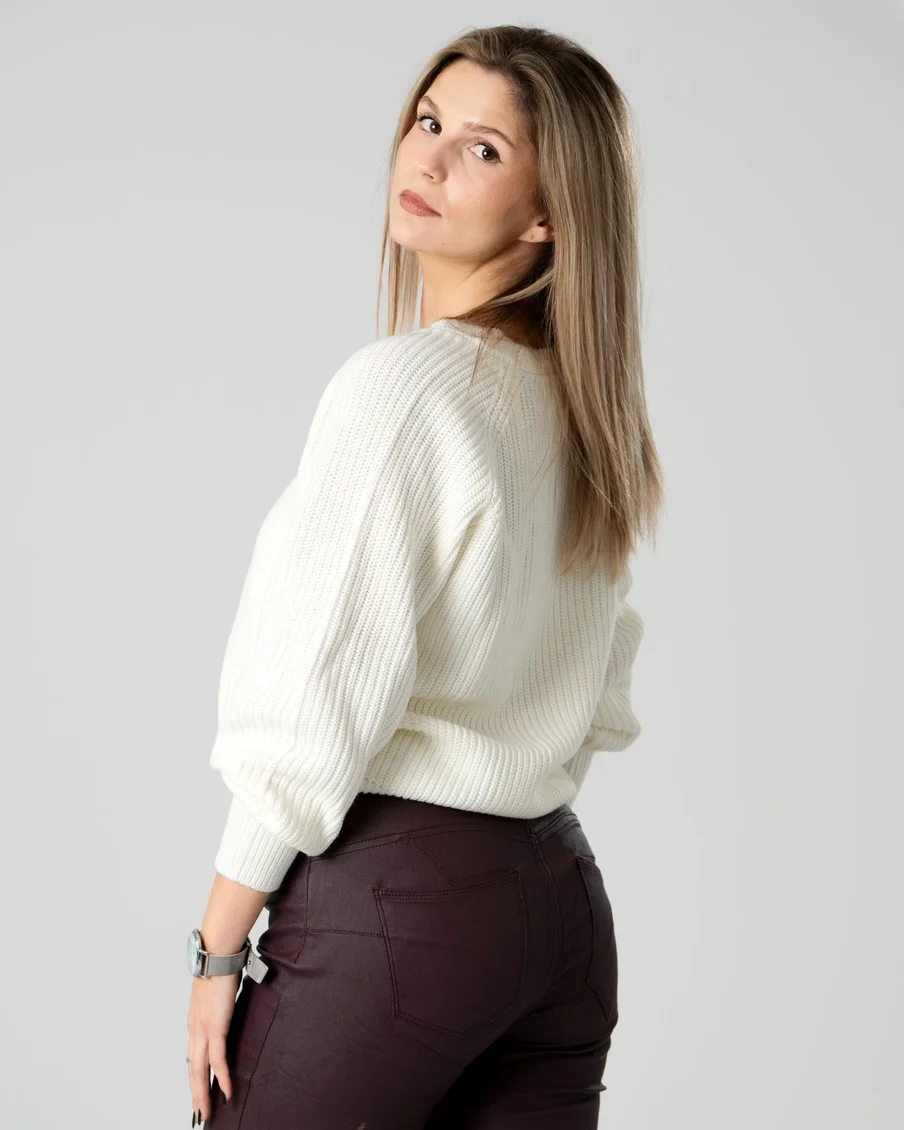 Image 3 of - womensolidcolorknittedsweateroffwhite3jpg