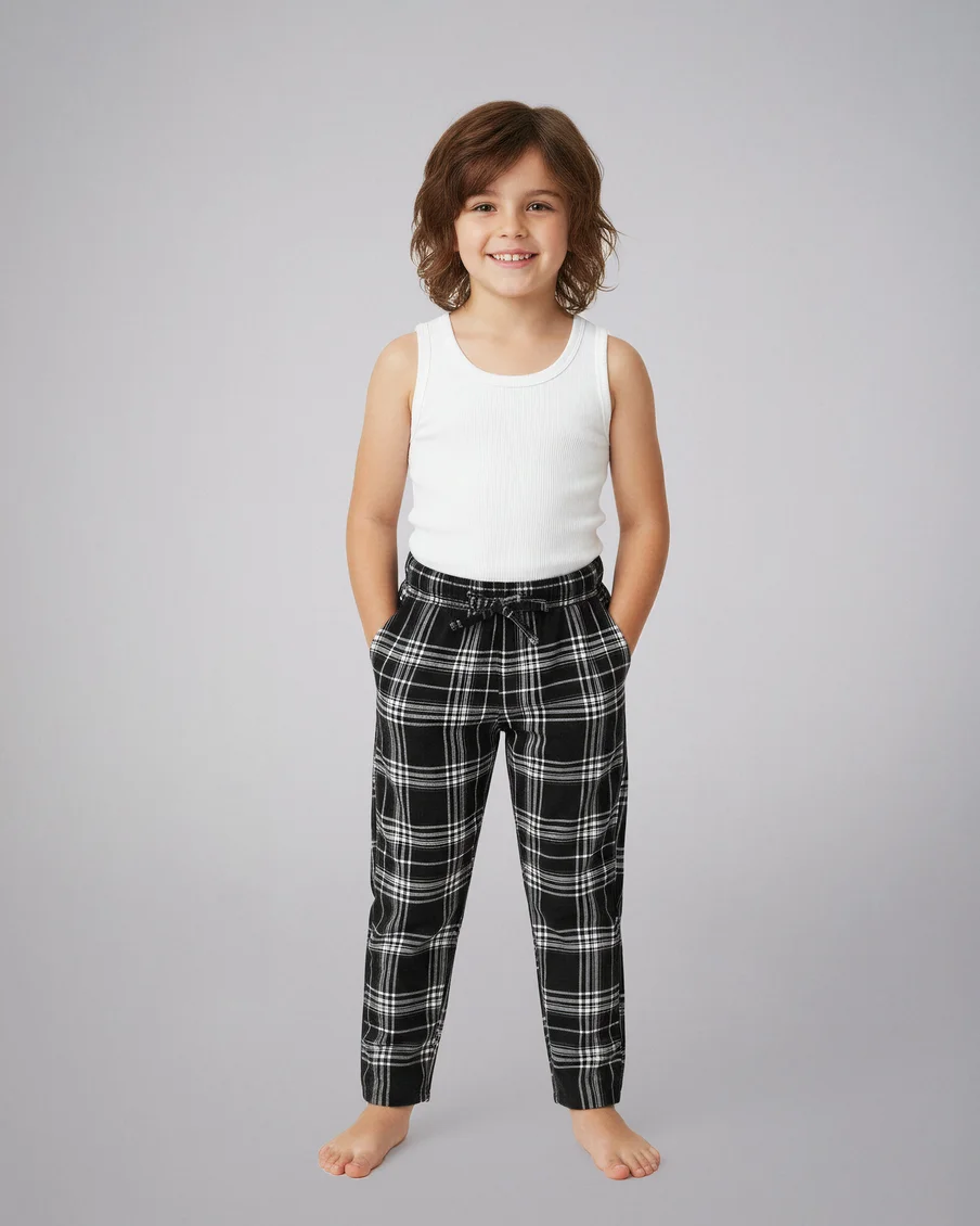 Image 1 of - kidsflannelpayjamablackchecklurex1jpg