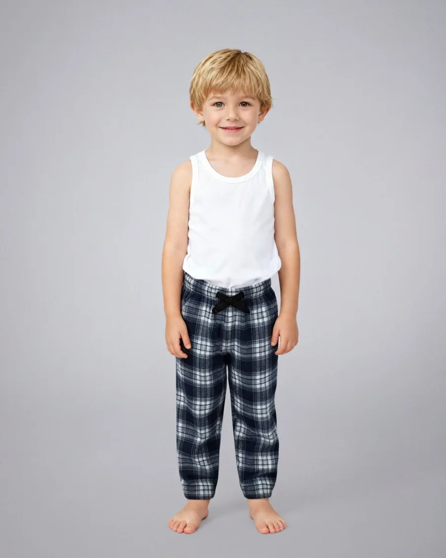 Image 1 of - kidsflannelpayjamawhitenavy1jpg