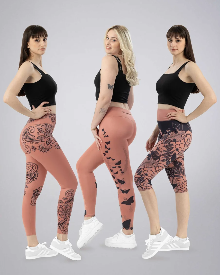 Image 1 of - ladieslongershorterleggingashroseprinteddesign2jpg