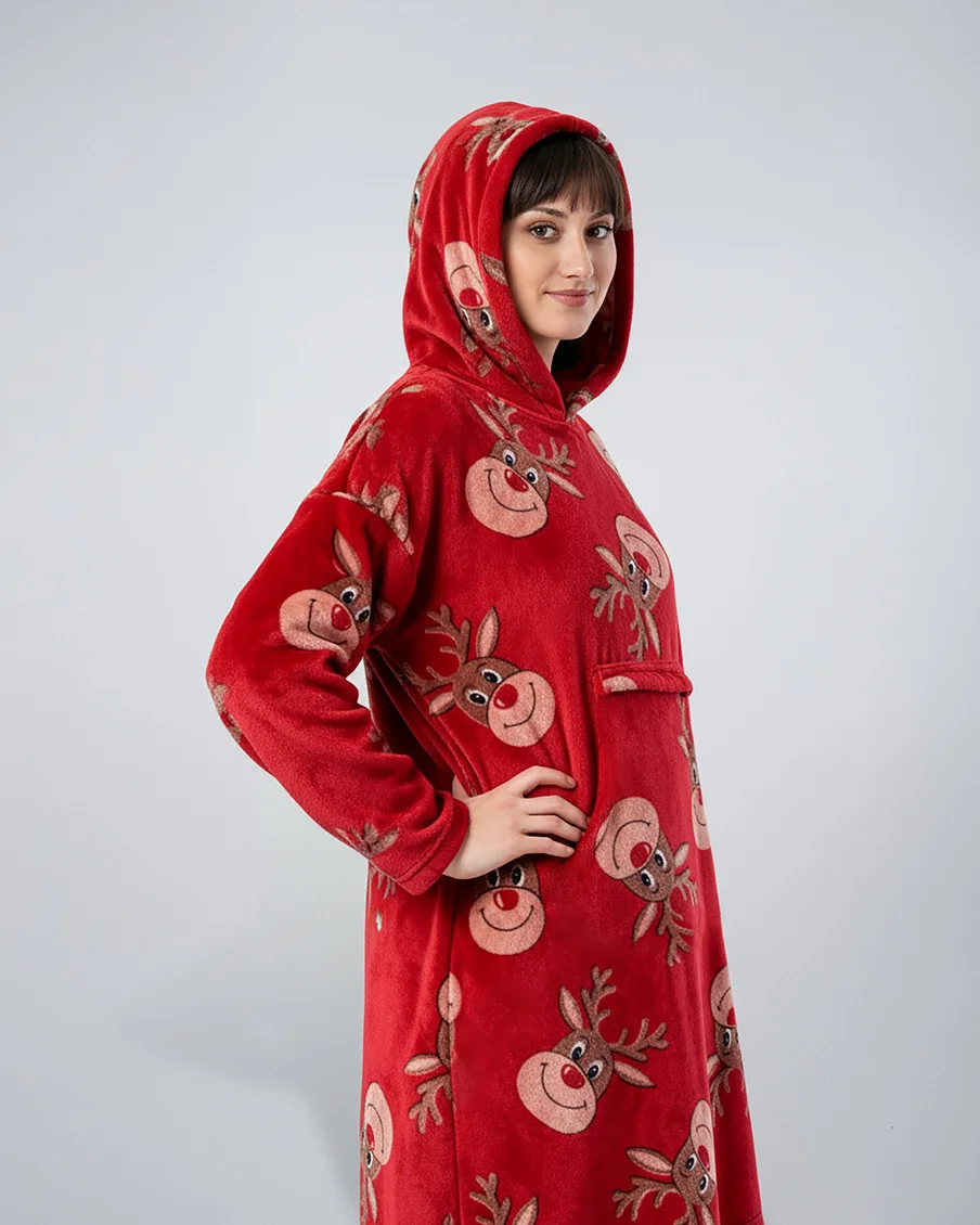 Image 3 of - ladiesoversizedhoodieredreindeer3jpg