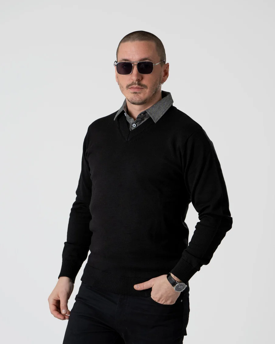 Image 3 of - mensmockshirtsweaterblack3jpg