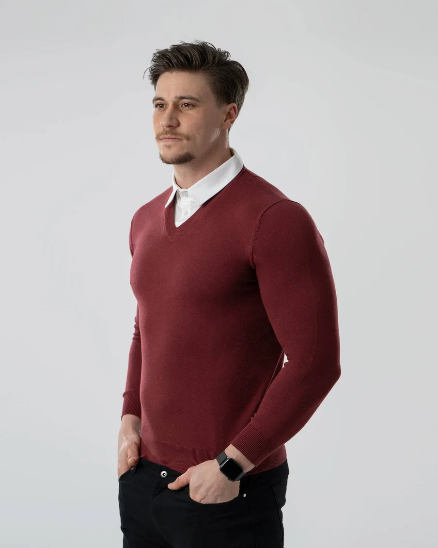 Image 2 of - mensmockshirtsweaterborddeaux2jpg