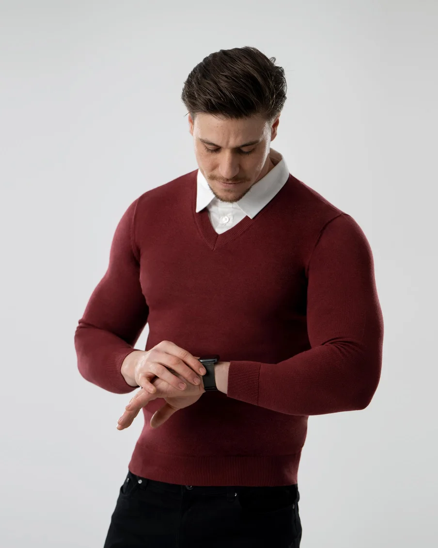 Image 4 of - mensmockshirtsweaterborddeaux4jpg