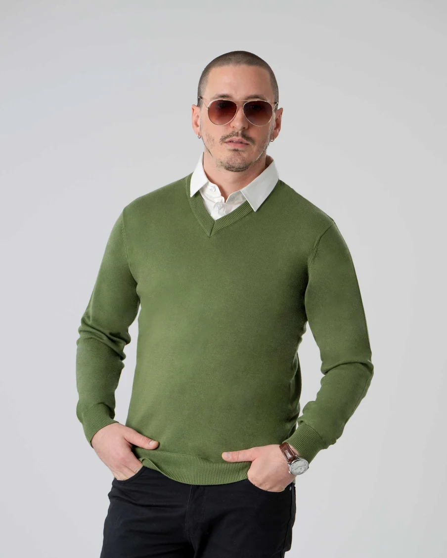 Image 1 of - mensmockshirtsweatergreen1jpg