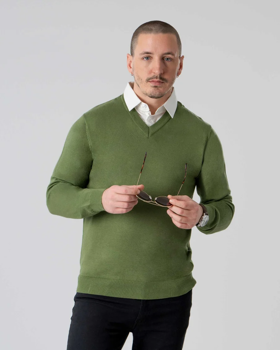 Image 5 of - mensmockshirtsweatergreen5jpg