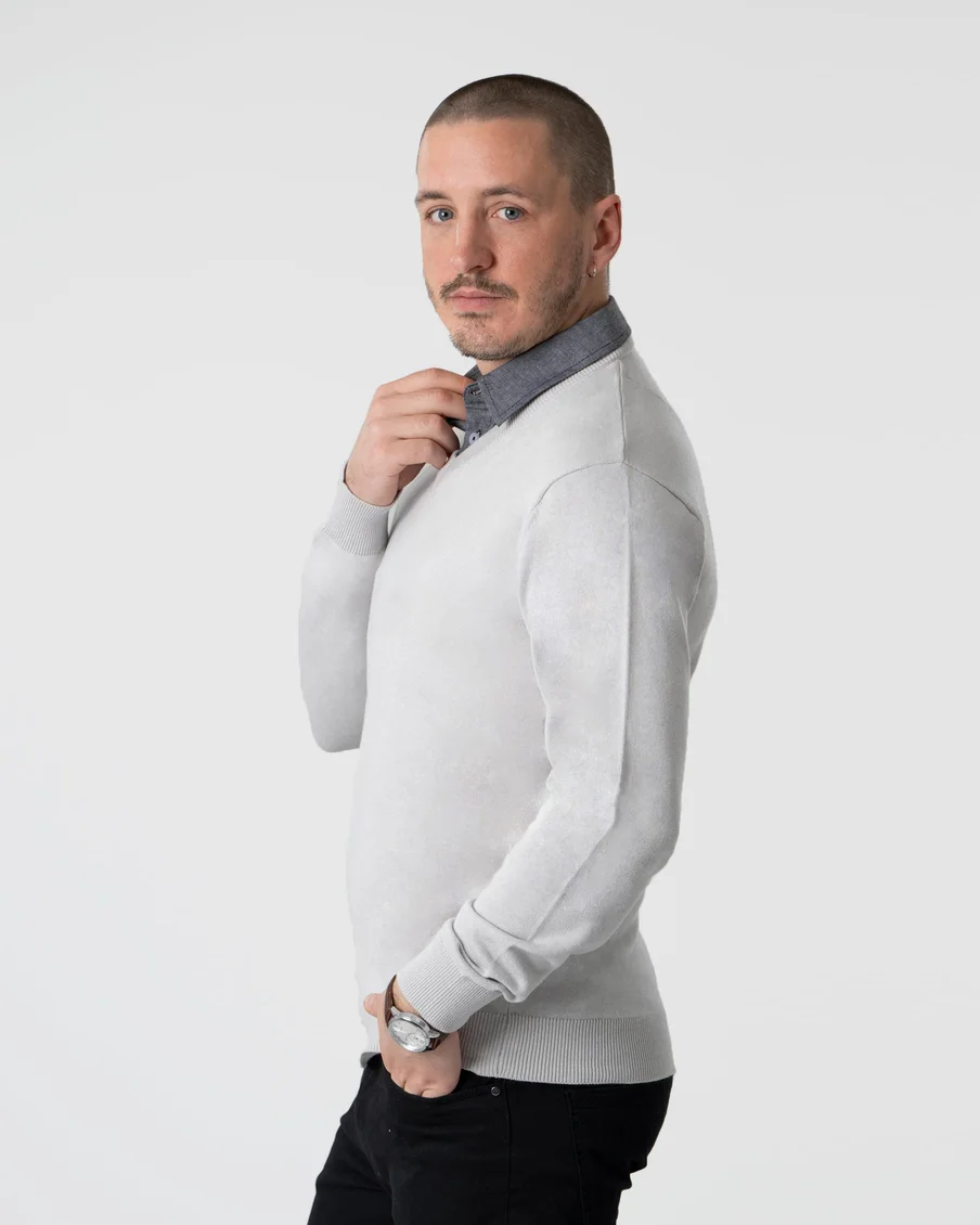 Image 2 of - mensmockshirtsweaterlightgrey2jpg