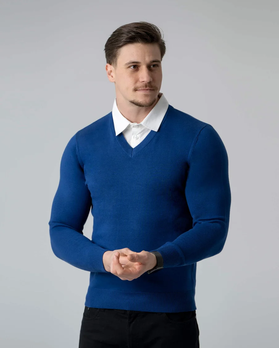 Image 4 of - mensmockshirtsweaterroyalblue4jpg