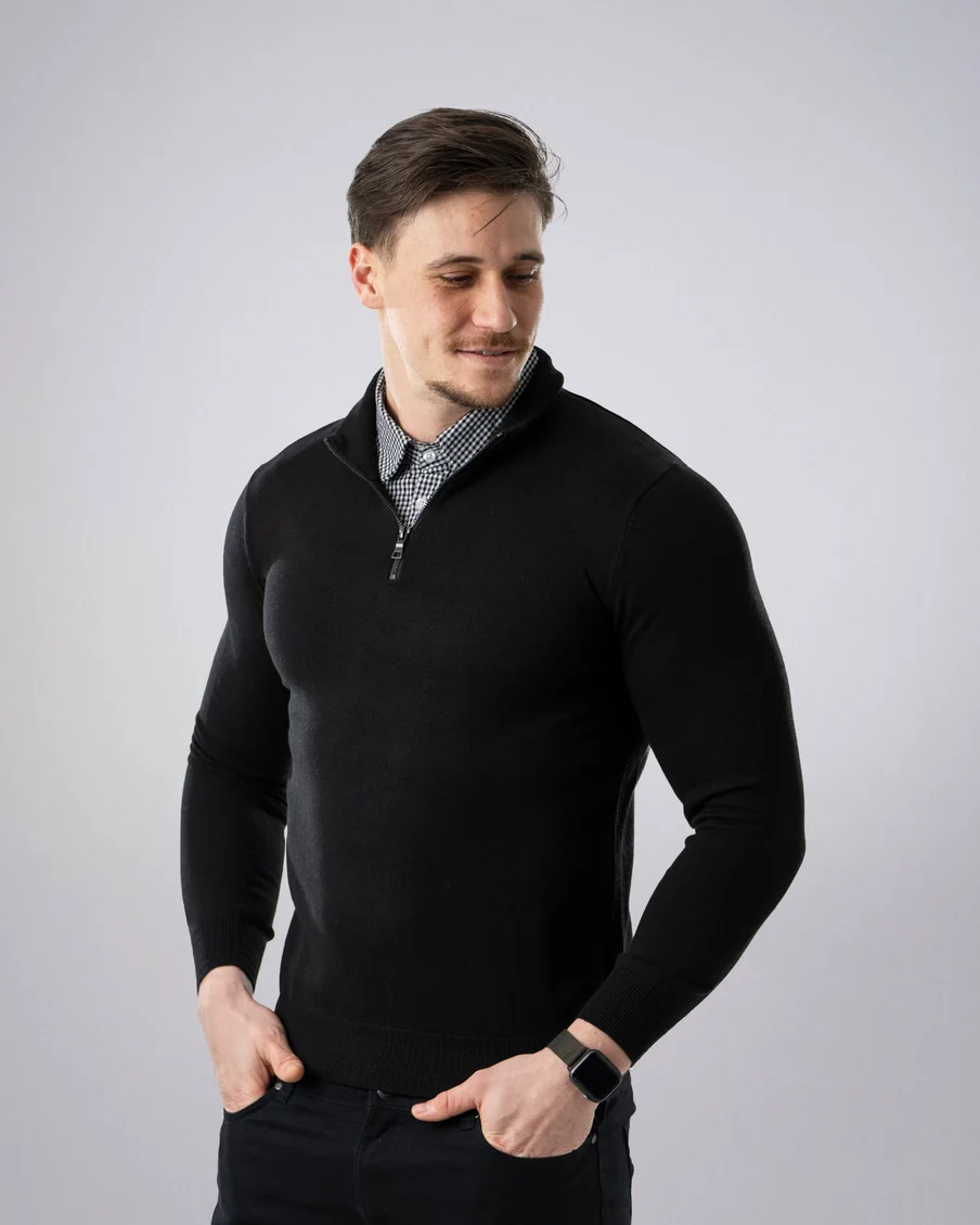 Image 2 of - mensmockshirtzipsweaterblack2jpg