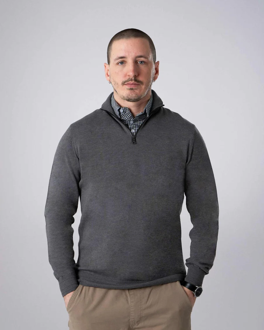 Image 1 of - mensmockshirtzipsweaterdarkgrey1jpg