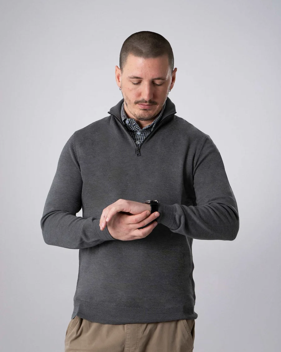 Image 3 of - mensmockshirtzipsweaterdarkgrey3jpg