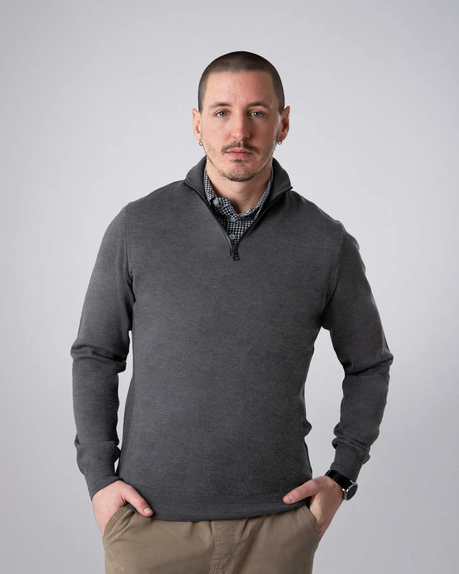 Image 4 of - mensmockshirtzipsweaterdarkgrey4jpg