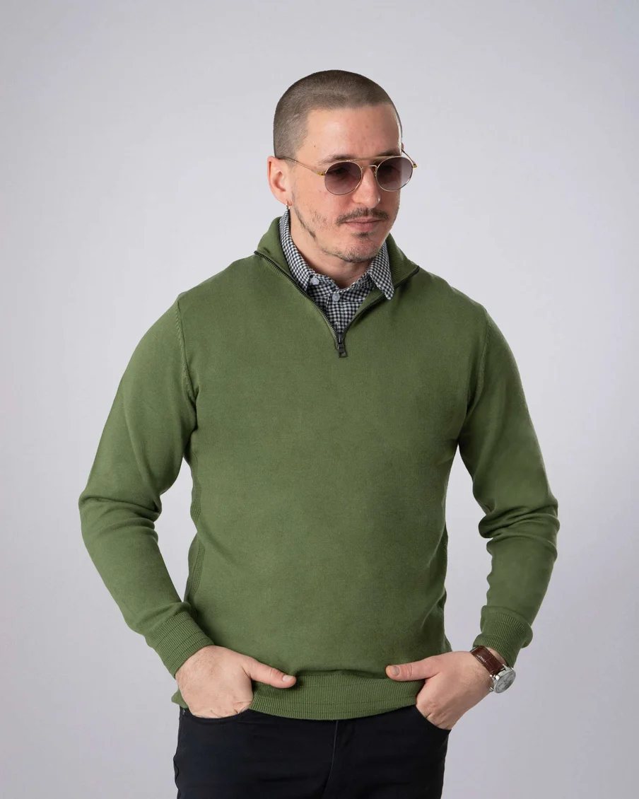 Image 1 of - mensmockshirtzipsweatergreen1jpg