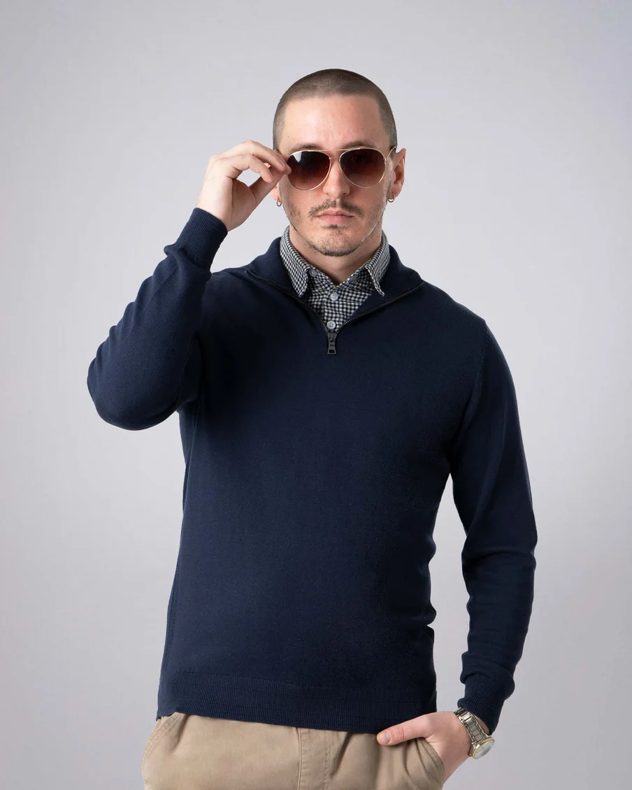 Image 2 of - mensmockshirtzipsweaternavy2jpg