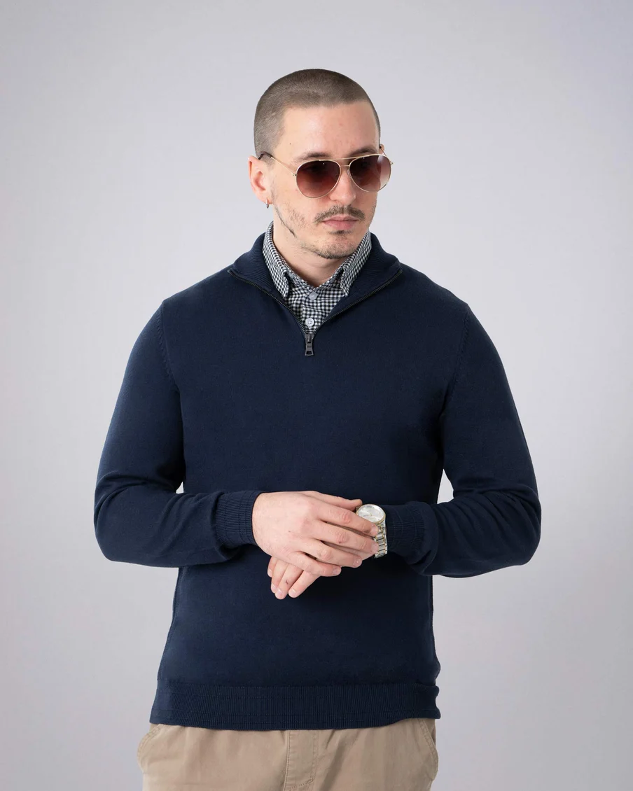 Image 3 of - mensmockshirtzipsweaternavy3jpg