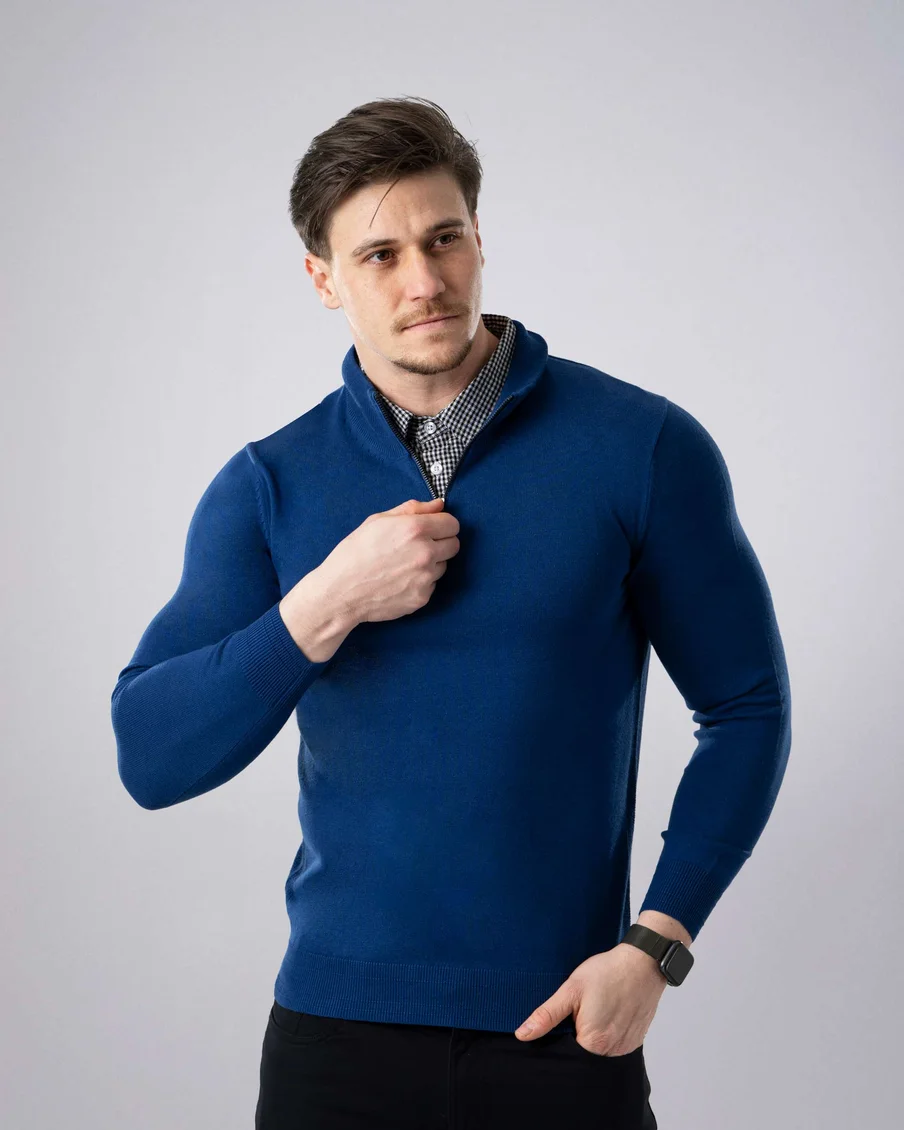 Image 2 of - mensmockshirtzipsweaterroyalblue2jpg