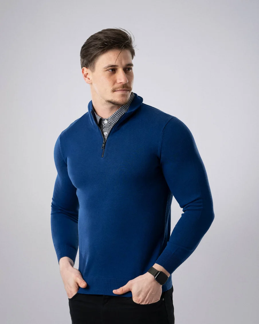 Image 3 of - mensmockshirtzipsweaterroyalblue3jpg