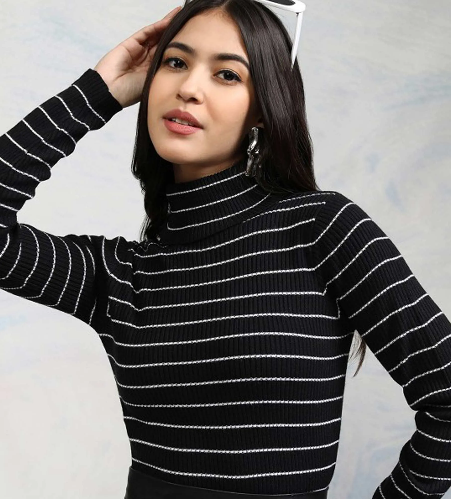 Women Striped Turtle Neck Sweater