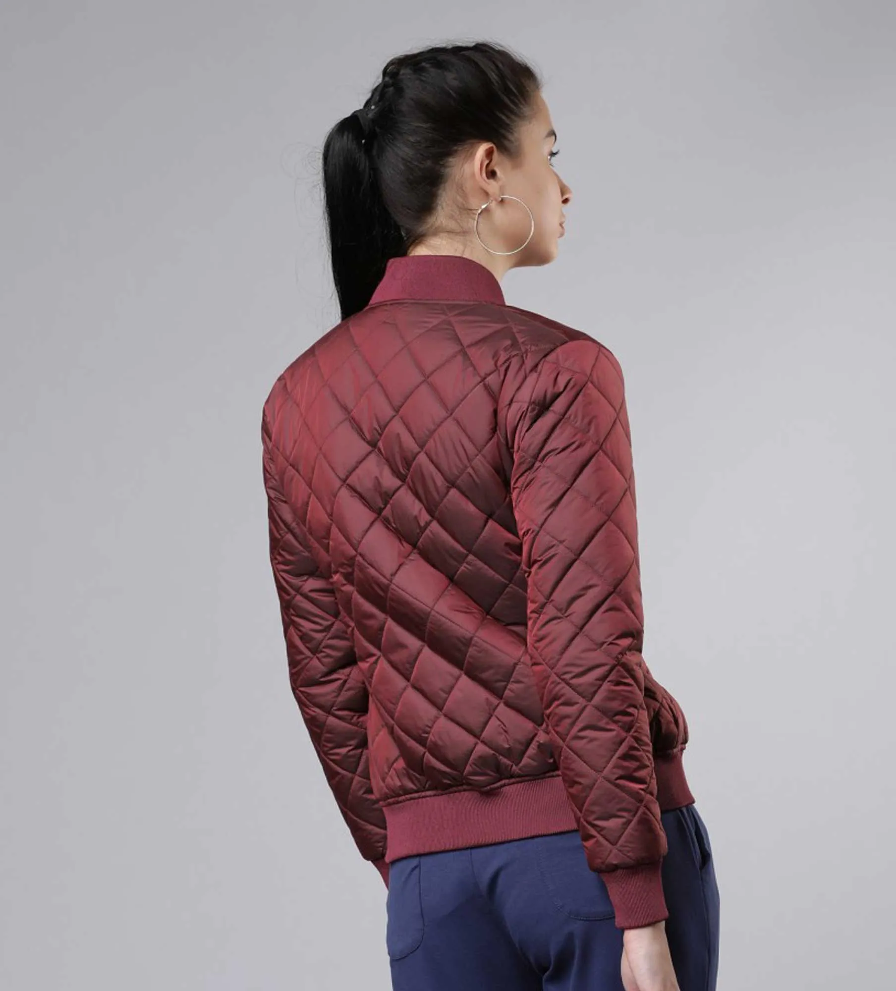 Women Solid Quilted Jacket