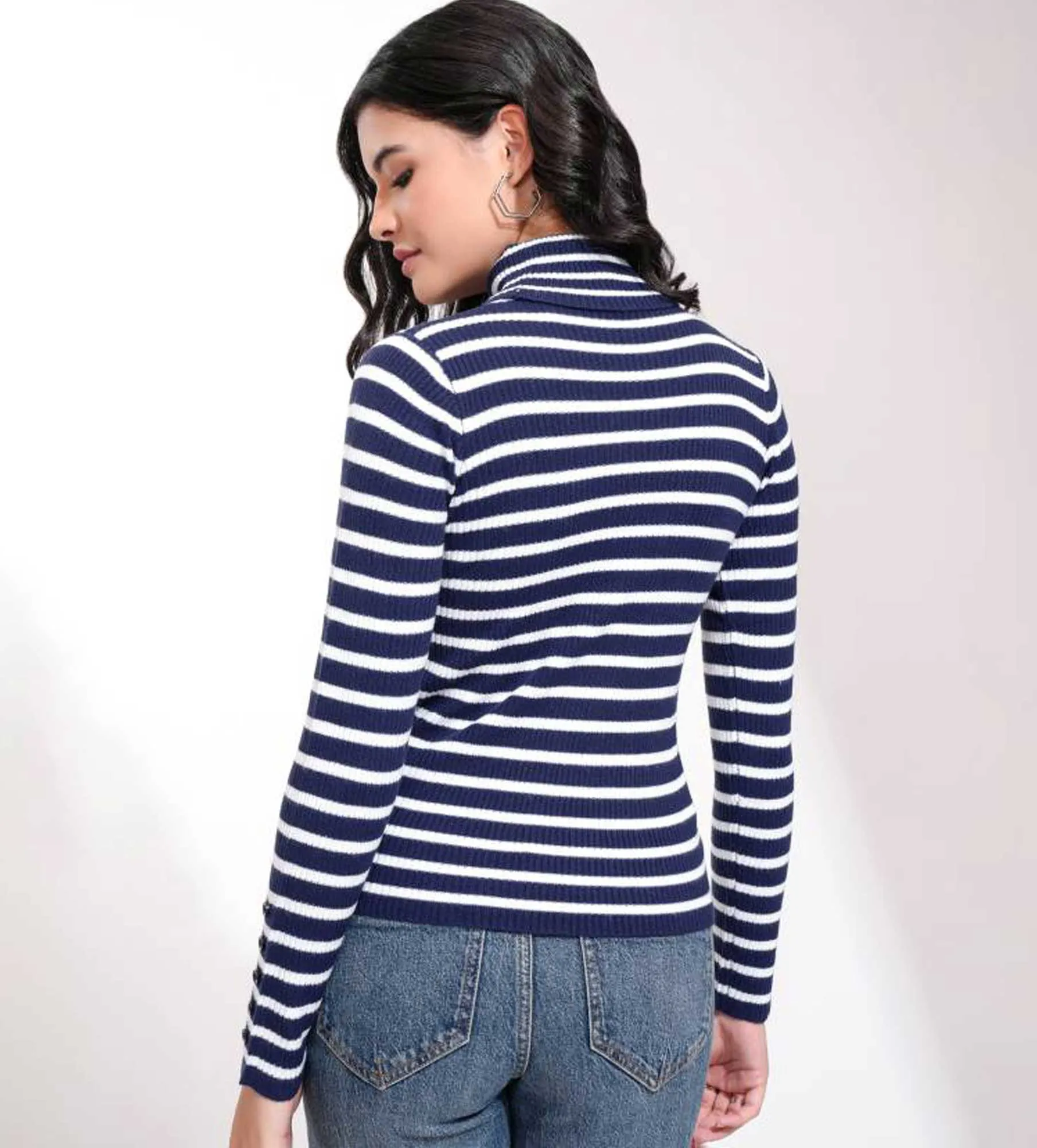 Women Striped Turtle Neck Sweater