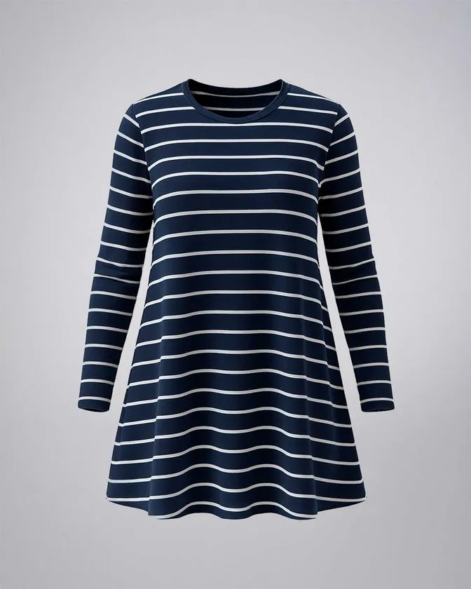 Knit Stripe Tunic Dress with Pockets