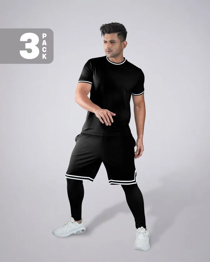 Flex 3 Pcs Tee, Shorts & Layer Trouser Combo