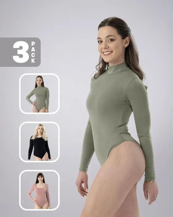Leafletic Women's Modal 3 Pcs Combo Bodysuit 