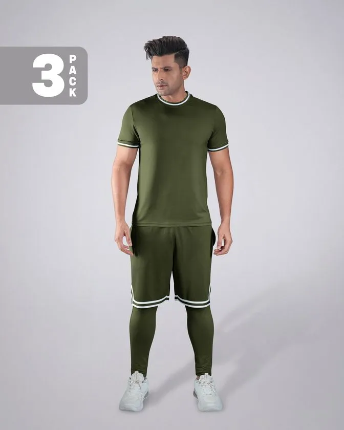 Flex 3 Pcs Tee, Shorts & Layer Trouser Combo
