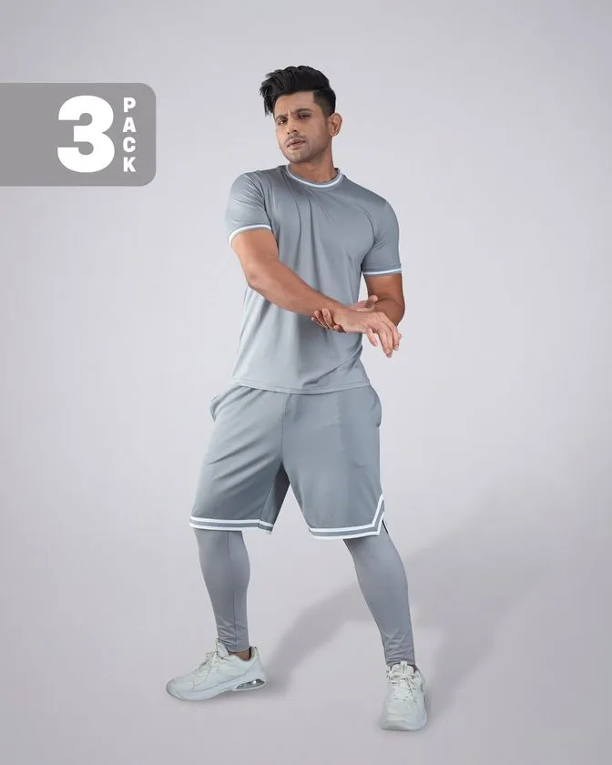 Flex 3 Pcs Tee, Shorts & Layer Trouser Combo