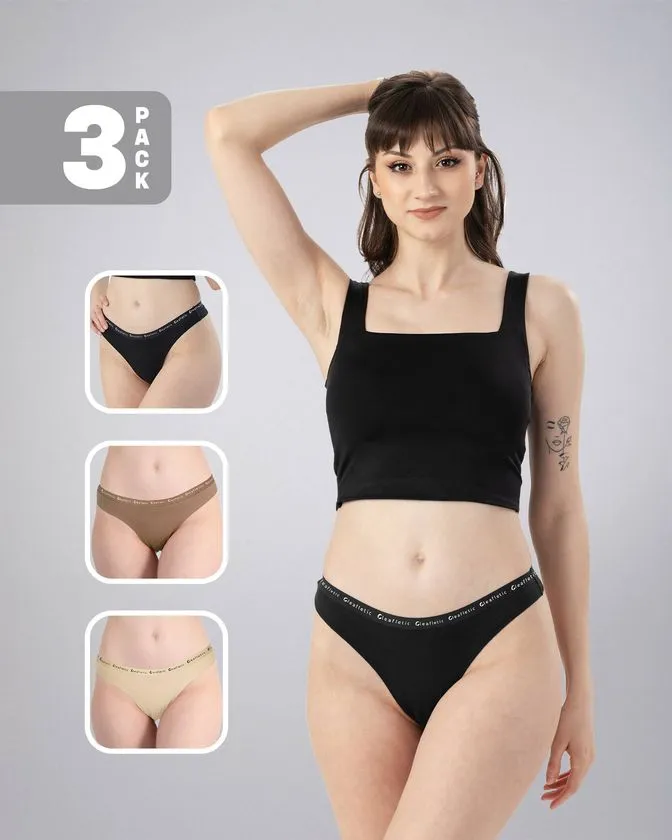 Leafletic Mid-Rise Brazilian 3 Pcs Pack Brief Underwear