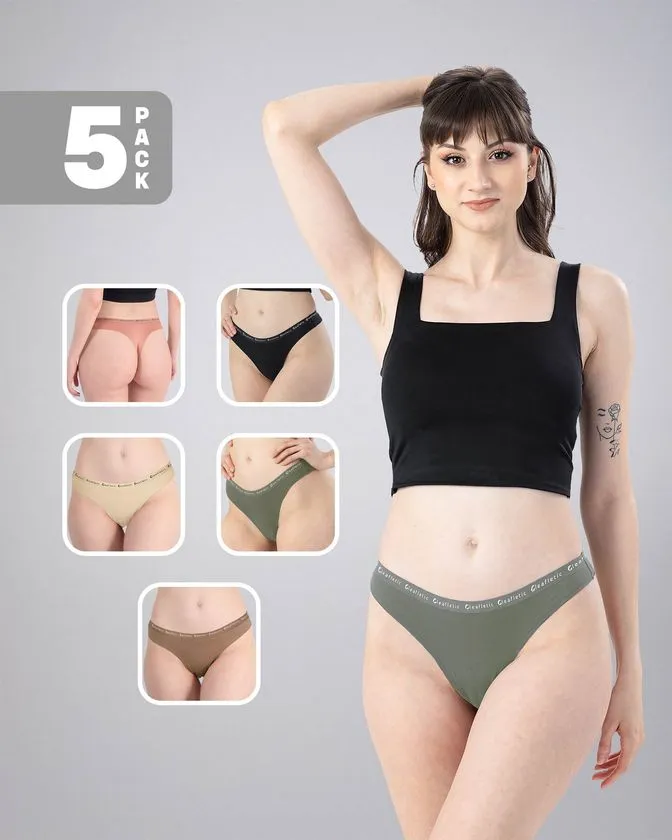 Leafletic Mid-Rise Brazilian 5 Pcs Pack Brief Underwear