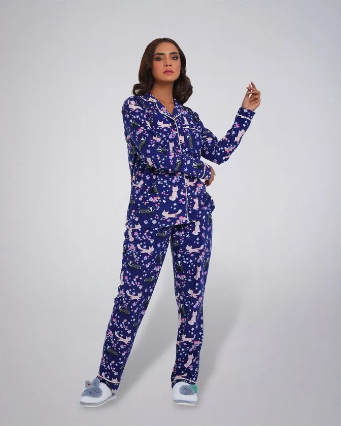 Women’s Notched Collar Nightwear Long Pajama Set