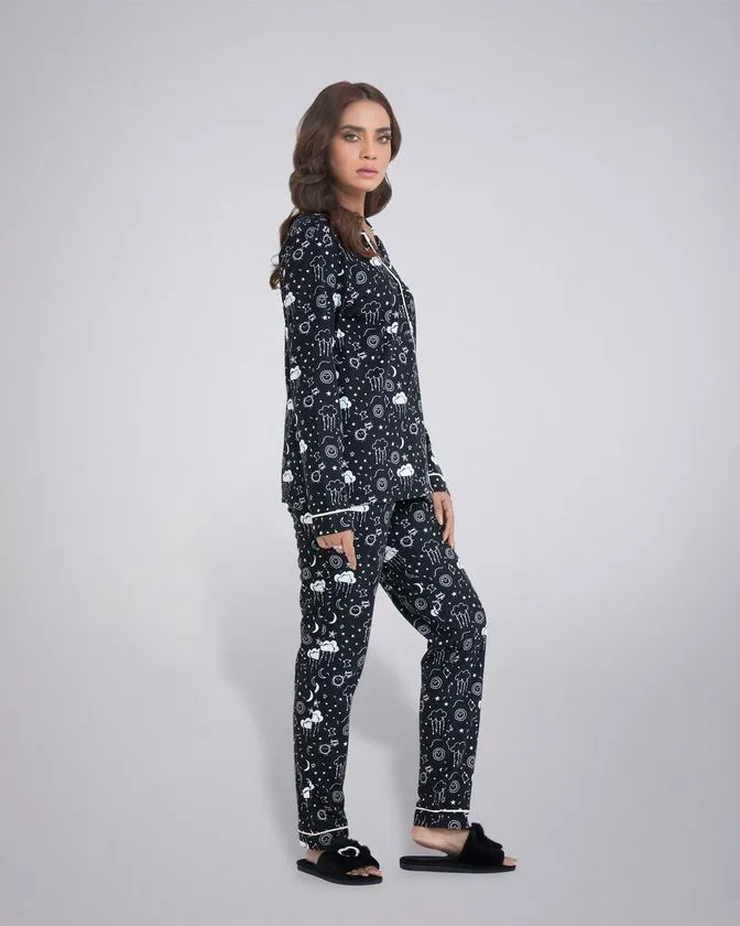 Women’s Notched Collar Long Nightwear Set