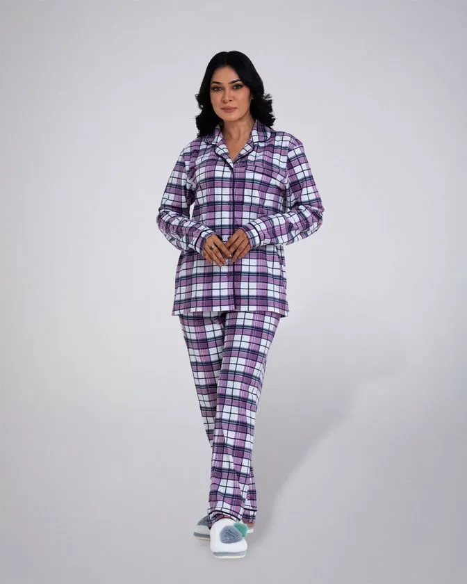 Women’s Notched Collar Long Length Nightwear PJ Set