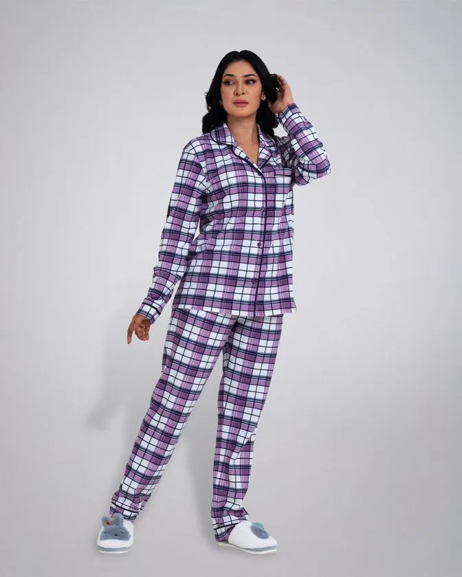 Women’s Notched Collar Long Length Nightwear PJ Set